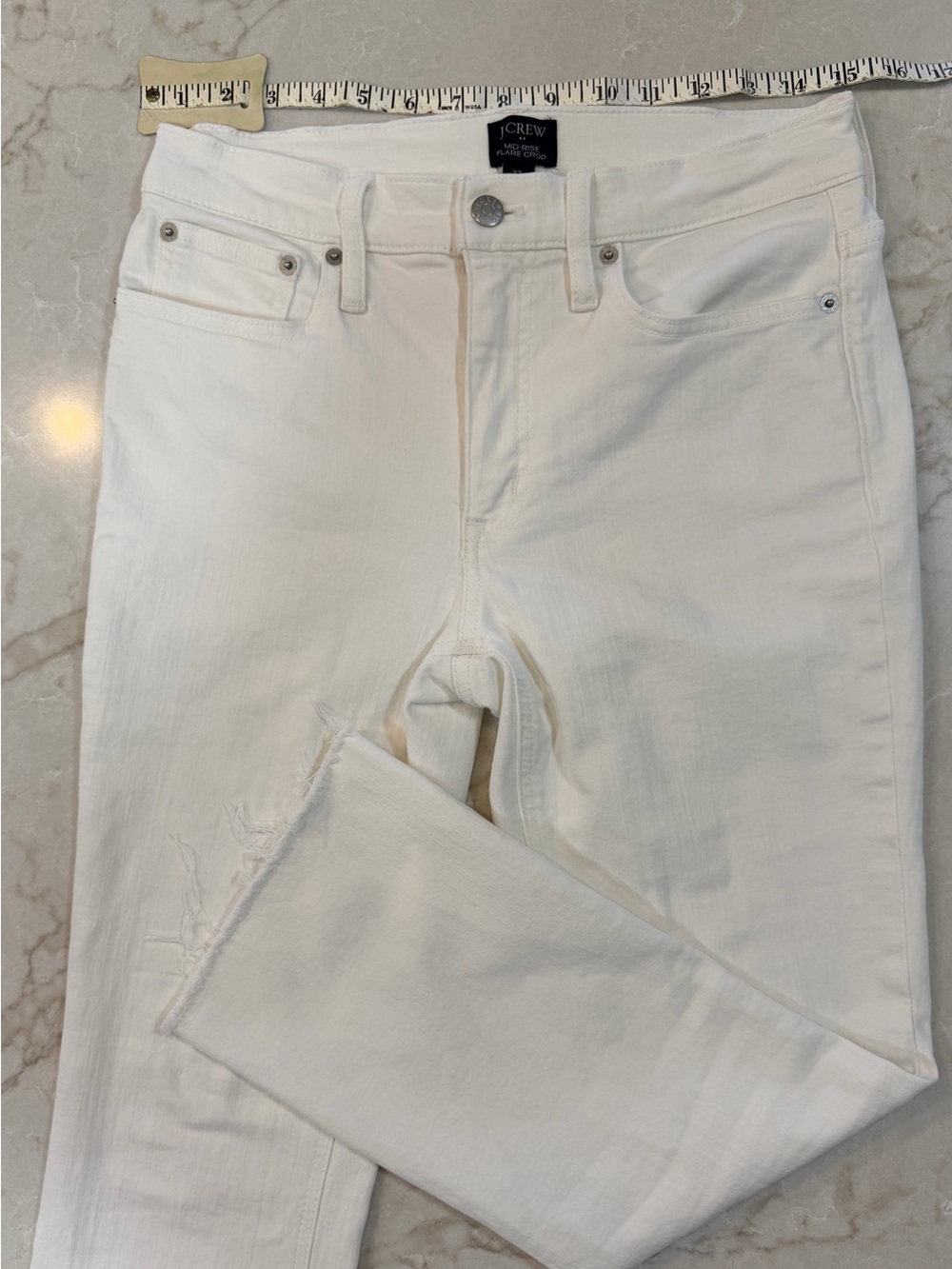 J. Crew White Mid-Rise Flare Crop Jeans